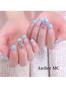 アトリエ エムシー 新富町(Atelier MC)/フレンチネイル+追加パーツ