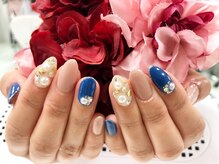ダブルネイル(Double Nail)/[石田]スキンカラー×大人ブルー