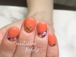 オレンジキャンドルフラワーnail