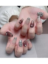 メオネイル(MEO NAIL)/ツイード透けブラウンネイル