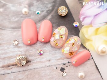 ファストネイル 立川店(FAST NAIL)/金箔風ピンク和装ネイル¥6600