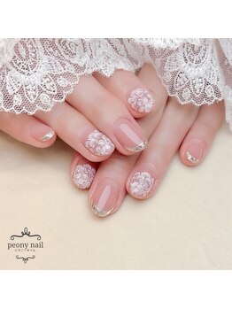 ピオニーネイル(peony nail)/レース＆ガラスフレンチ