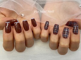 ブラウンチェック×ブルーライン