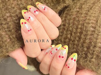 さくらんぼ ストーン 春ネイル