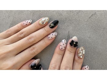 御爪処 あんみつ/ドットネイル×リボンパーツ