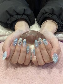 ガーリーリボンとハートネイル