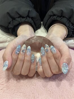 ガーリーリボンとハートネイル