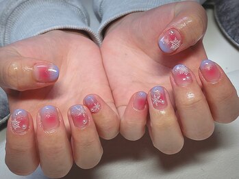 チークネイル×ブルーグラデ