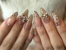 ヒョウ柄★リボンパーツネイル