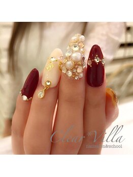 ネイルサロンクリアヴィラ(nail salon clear villa)/ボルドー×ストーン