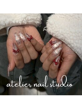 アトリエネイルスタジオ(atelier nail studio)/リボン×ちゅるんワンホンネイル