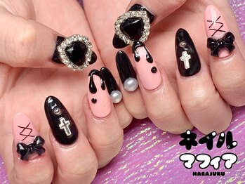 ネイルマフィア 渋谷(NAIL MAFIA)/ピンク×ブラック量産ネイル