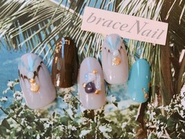 ピーコック×天然石ネイル