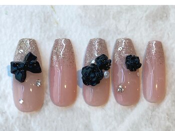 ブラックリボン×フラワー