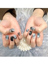 黒白マーブルネイル/マット