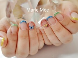 ラメフレンチ×蝶々
