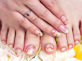 お花の敷き詰め☆おそろネイル♪