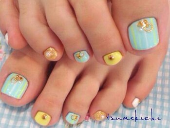 ネイルサロン 爪吉/カラフルなパステルボーダー♪