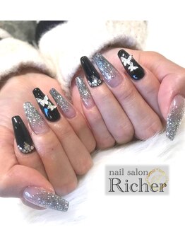 エスフィーネイルサロン リシェル(Esfy nailsalon Richer)/キラキラ ブラックネイル