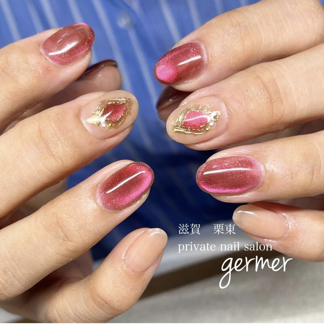 33))ネイルチップ フレンチガーリー ボルドー シンプルネイル ニュアンス