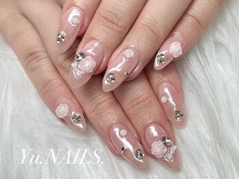 春オーロラ薔薇リボンネイル