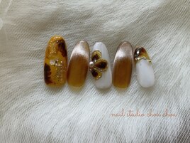 秋ネイルべっ甲フラワー
