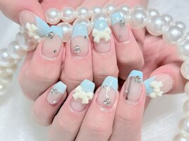 フレンチネイル、水色