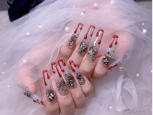 スノーネイルサロン 新宿店(Snow nail salon)/黒チーク天使羽ハートクロス
