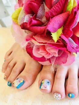 水彩フラワー×ターコイズブルー