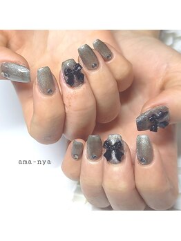アマーニャ(ama-nya)/黒色マグネットリボンネイル