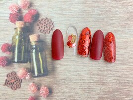 異質感レッドネイル☆