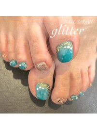 グリーンニュアンスフットネイル
