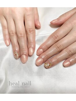 ヒールネイル(heal nail)/perlサーモンpink×押花nail.