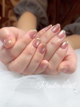ピンキーネイル(Pinky nail)/ワンカラー×ミラーフレンチ