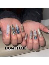 Domi Nail Salon 渋谷店　長さだし/持ち込み/フィルイン/ワンホン/水色×シルバー×ゴールド＊