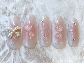 パールリボン×ぷっくりハート