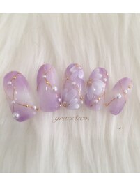 パープルフラワーネイル