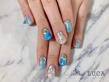 ネイルアトリエルカ(nail atelier LUCA)/R-144 海×ステンドグラスネイル