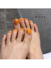 オレンジ×金箔ネイル