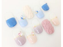 ネイルサロン クイール 小山店(NAIL SALON QUILL)/ハーフフレンチ+ニット+ストーン