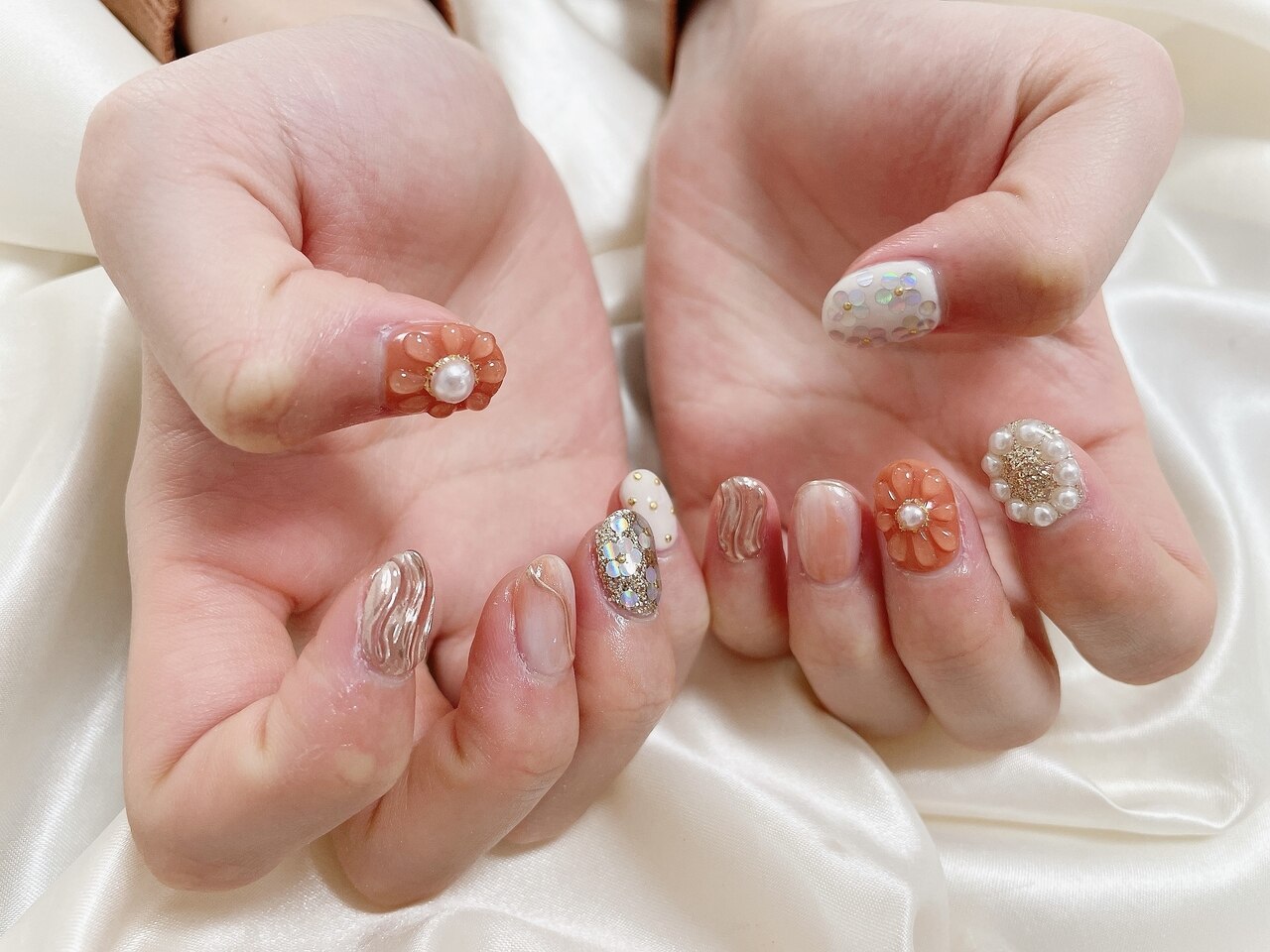 ［34］ネイルチップ マグネットネイル ホログラム 花 秋ネイル オーダー 34］ネイルチップ マグネットネイル ホログラム 花 秋ネイル オーダー