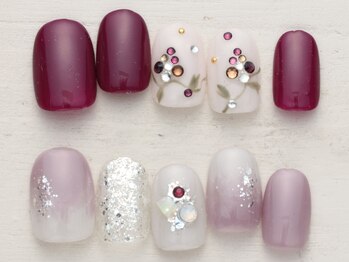 ノーネイル アゲオ イオンモール上尾(NO NAIL AGEO)の写真/お手頃Priceで最旬デザイン★新作9/1~フラワージュエルボルドー×儚げモーヴビジュー¥4990♪上尾駅