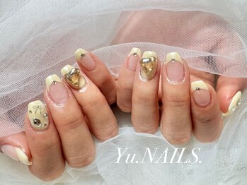 ユーネイルズ 恵比寿(Yu.NAILS.)/韓国ハート◎フレンチ宝石ネイル