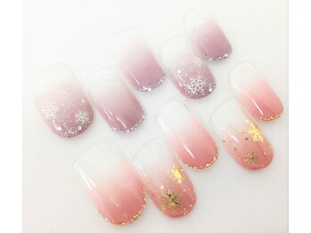 ネイルサロン クイール 小山店(NAIL SALON QUILL)/カラーグラデ+ラメライン+結晶