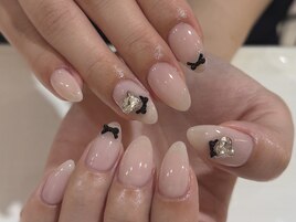 乳白色カラー×リボン