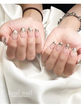 ヒールネイル(heal nail)/silverミラーfrench×ドット~