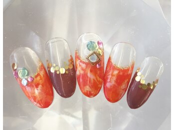 ラリュールネイル(L'Allure nail)/オレンジタイダイ柄￥8200