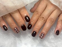 ボタネイル 近鉄八尾駅前店(BOTA NAIL)/ダークブラウン/チェックアート