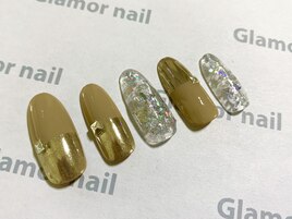ミラーネイル×ビジューネイル