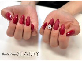 赤 ワンカラー マット ビジュー